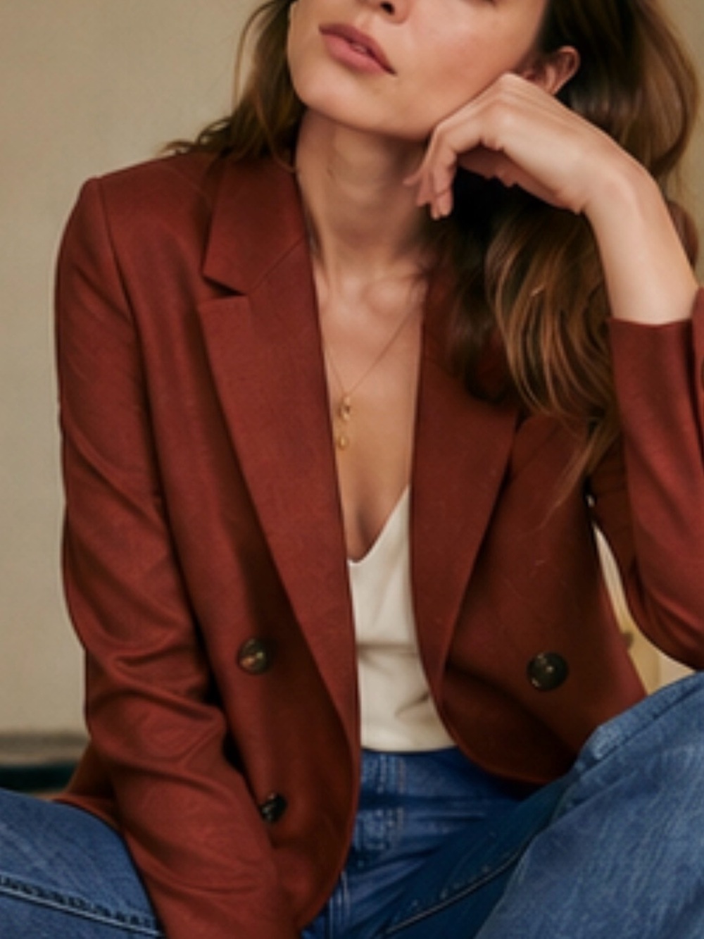 Sezane Christie Double-Breasted Rust Blazer Jacket